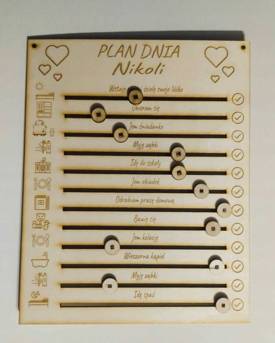 PLAN DNIA Dziecka | planer dnia sklejka + iMIE  drewniany |  ZAZE