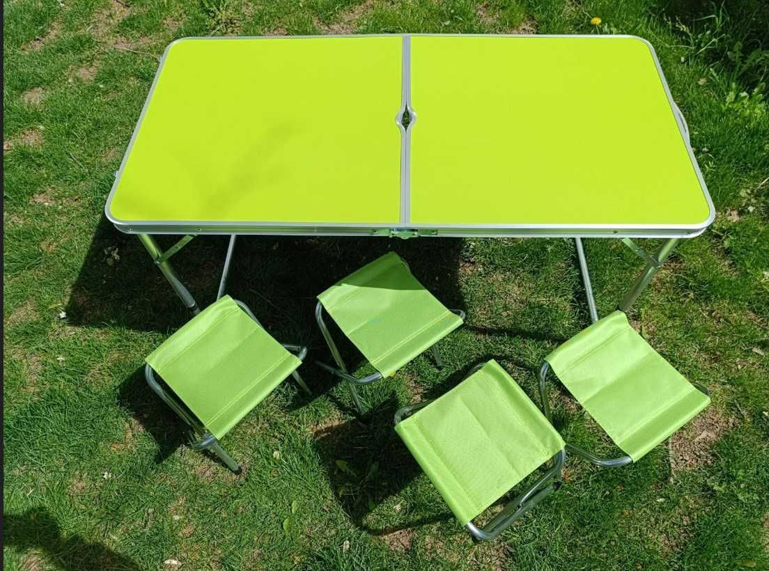 Міцний стіл для пікніка 4 стільця білий регульований чемодан столик