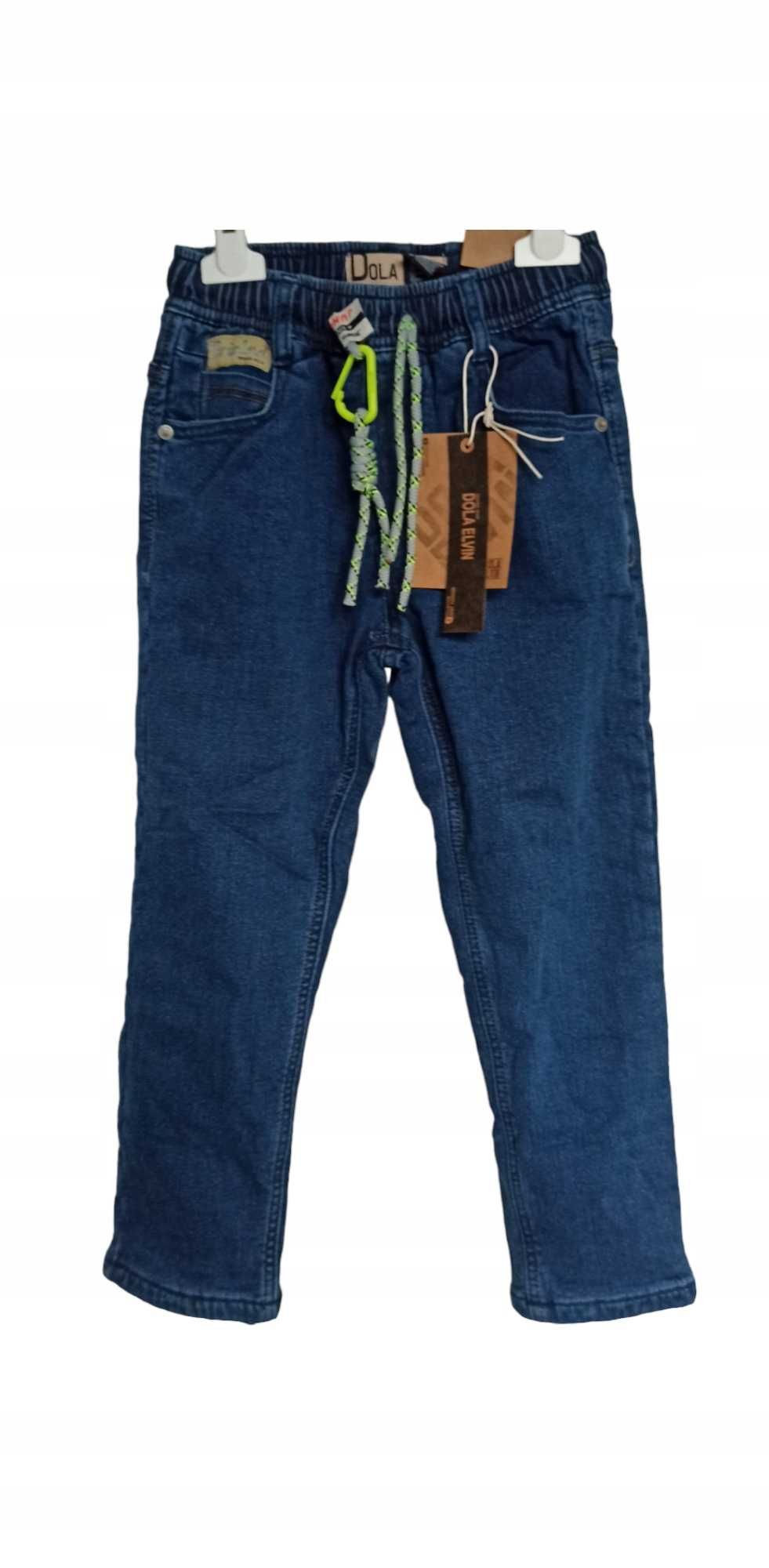 Spodnie Jeans miękkie elastyczne GUMA ocieplane polarem nowy 146-152