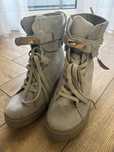 Botki na koturnie zamszowe szare shoes