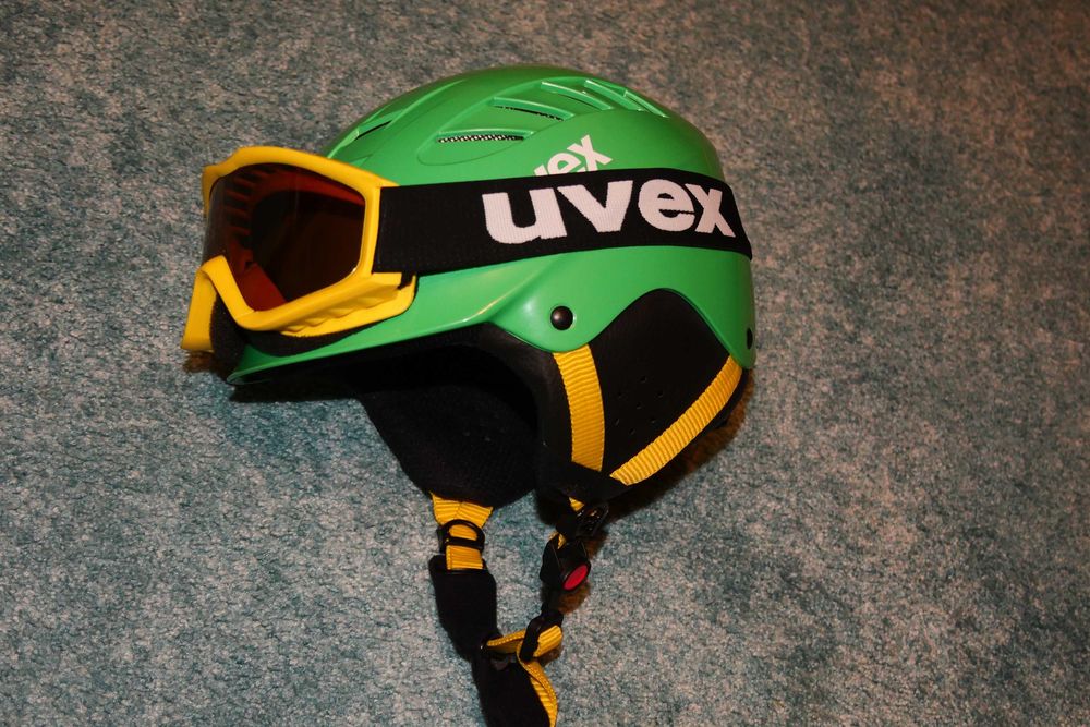 Ciepły kask narciarski snowboardowy regulowany + gogle Uvex 52 – 54 cm