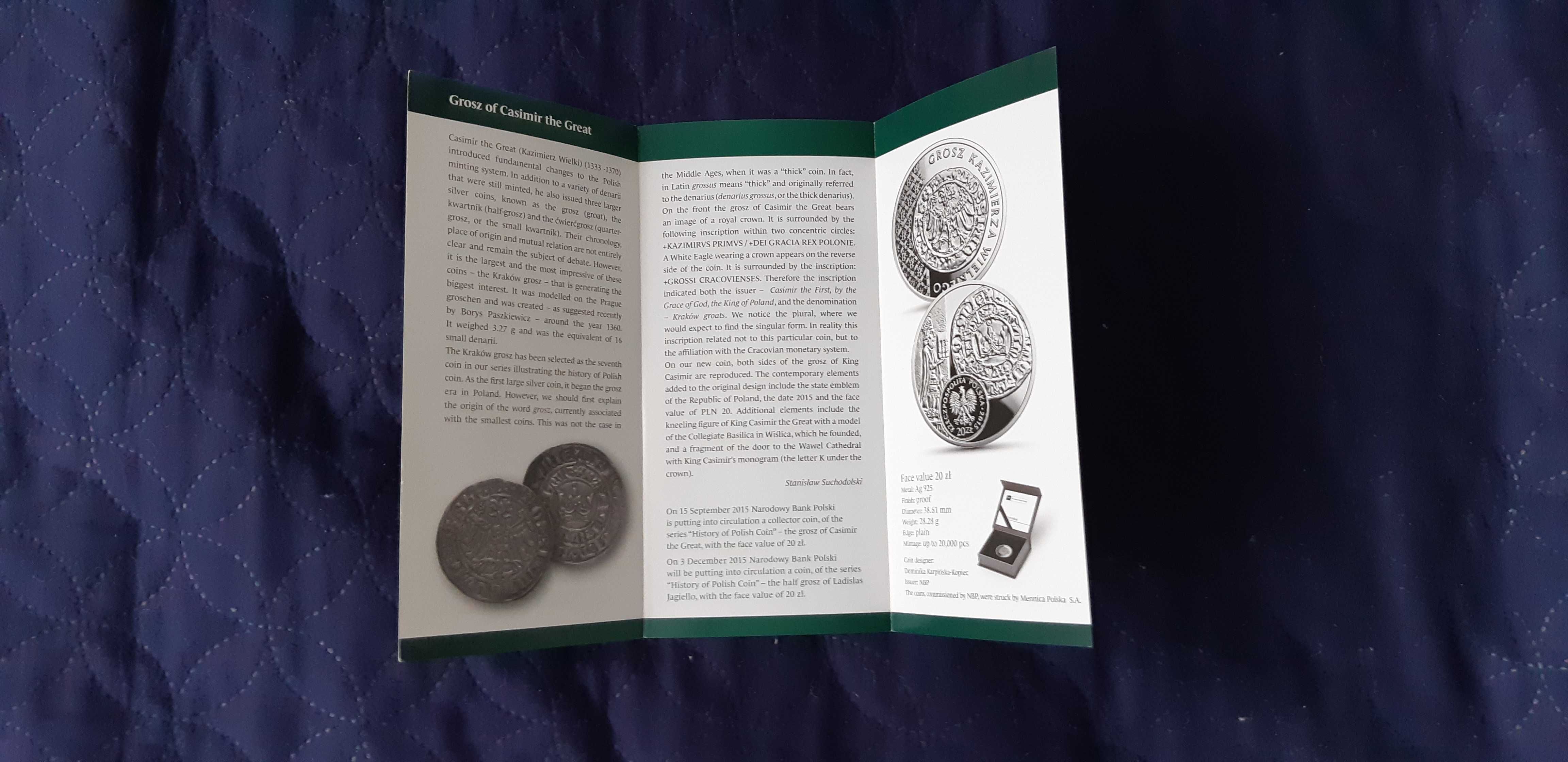 folder do monety Grosz Kazimierza Wielkiego z 2015 r - wersja ang