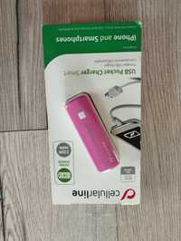 Power bank różowy USB do telefonu + kabel
