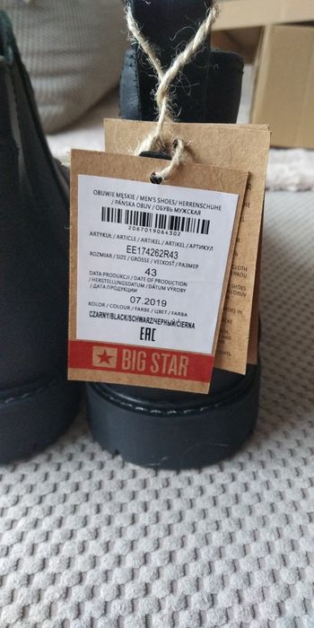 Sztyblety buty męskie czarne skórzane Big Star 45
