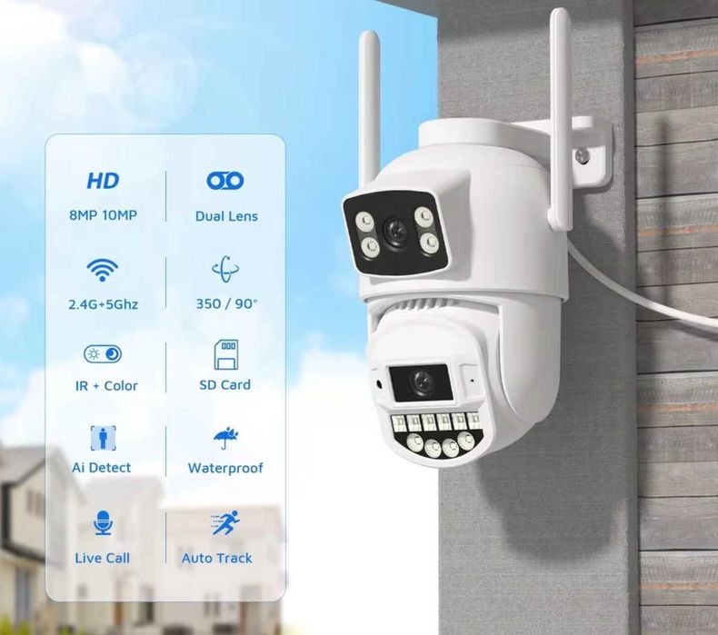 Потужна 10MP IP вулична Wi-Fi камера з двома об’єктивами