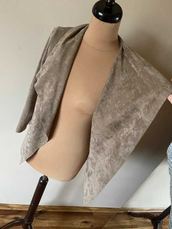 Ivy beau kurtka zamsz eko 40 42 xl narzutka asymeteyczna braz karmel