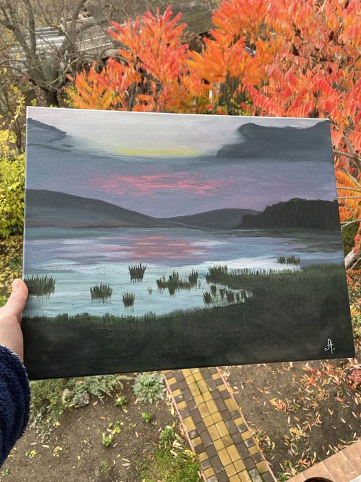 Картина «Захід сонця над озером