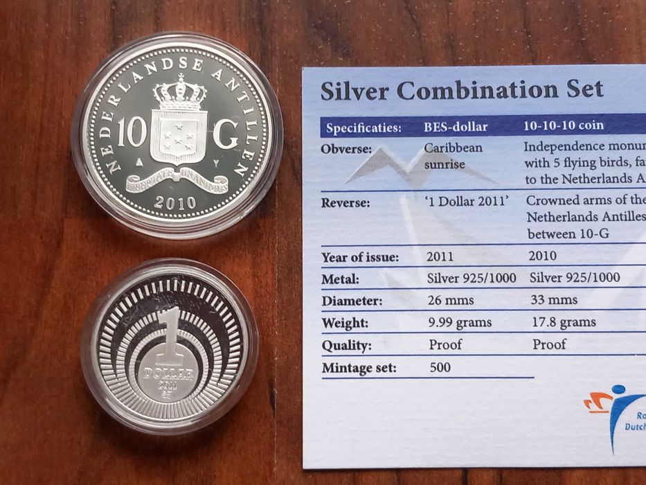 2 Moedas Antilhas Holandesas 2011 Prata Proof- 500 Exemplares