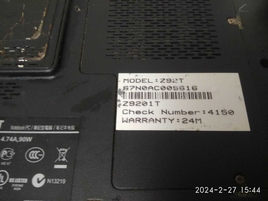 Ноутбук на запчасти  Asus z92t...