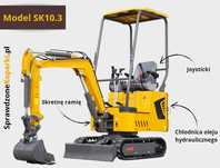 Minikoparka SKADI SK10.3, JOYSTICKi, Skrętne ramię,Szybkozłącze 1000kg