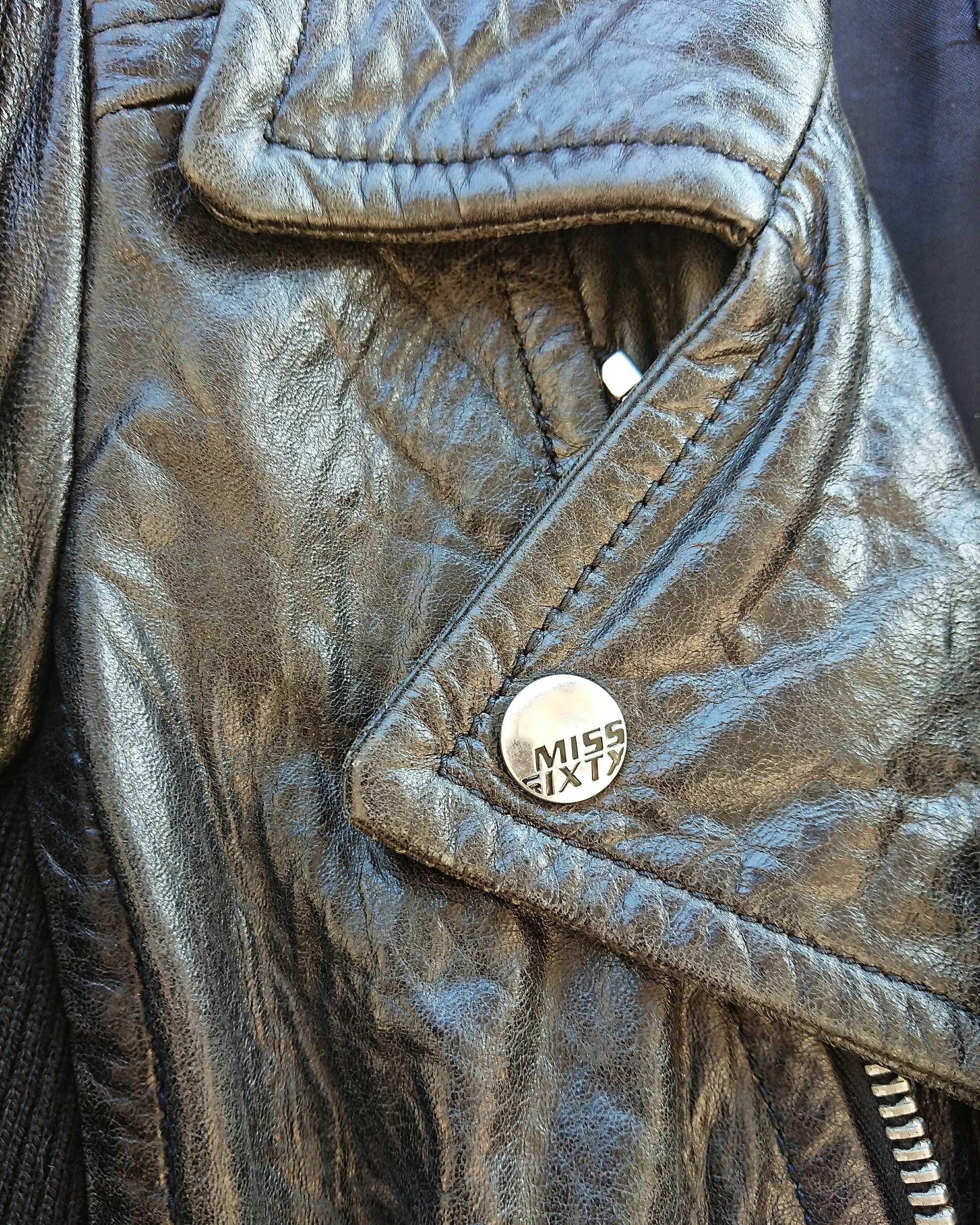 Женская кожаная куртка-косуха Miss Sixty, чёрная кожаная куртка