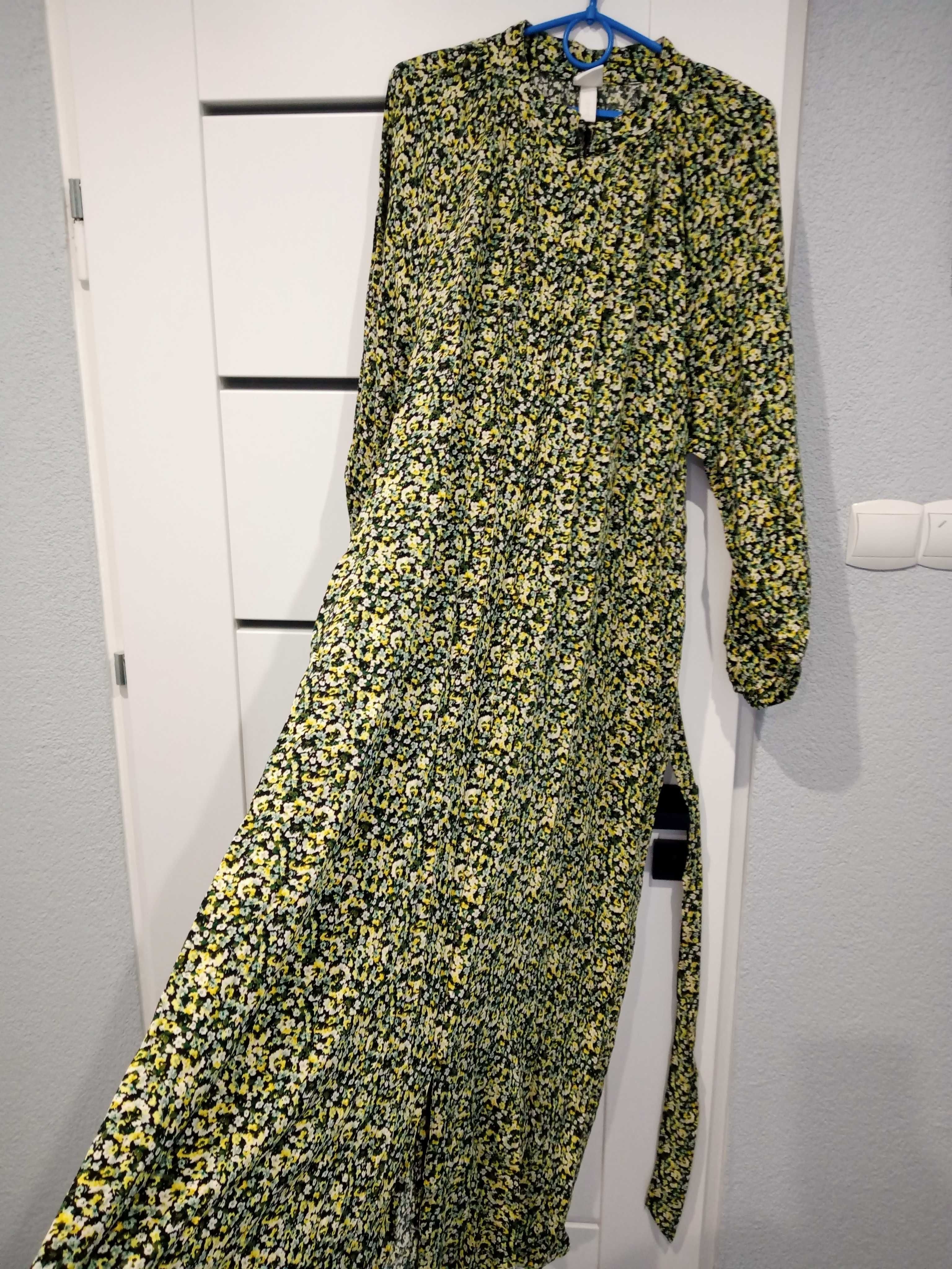 H&M długa maxi oversize sukienka Boho wzorzysta folk w kwiaty L