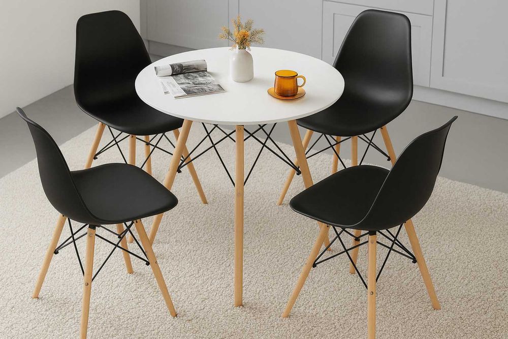 NOWY Biały Okrągły Stół 60 cm z Krzesłami Do Jadalni Kuchni Salonu FV