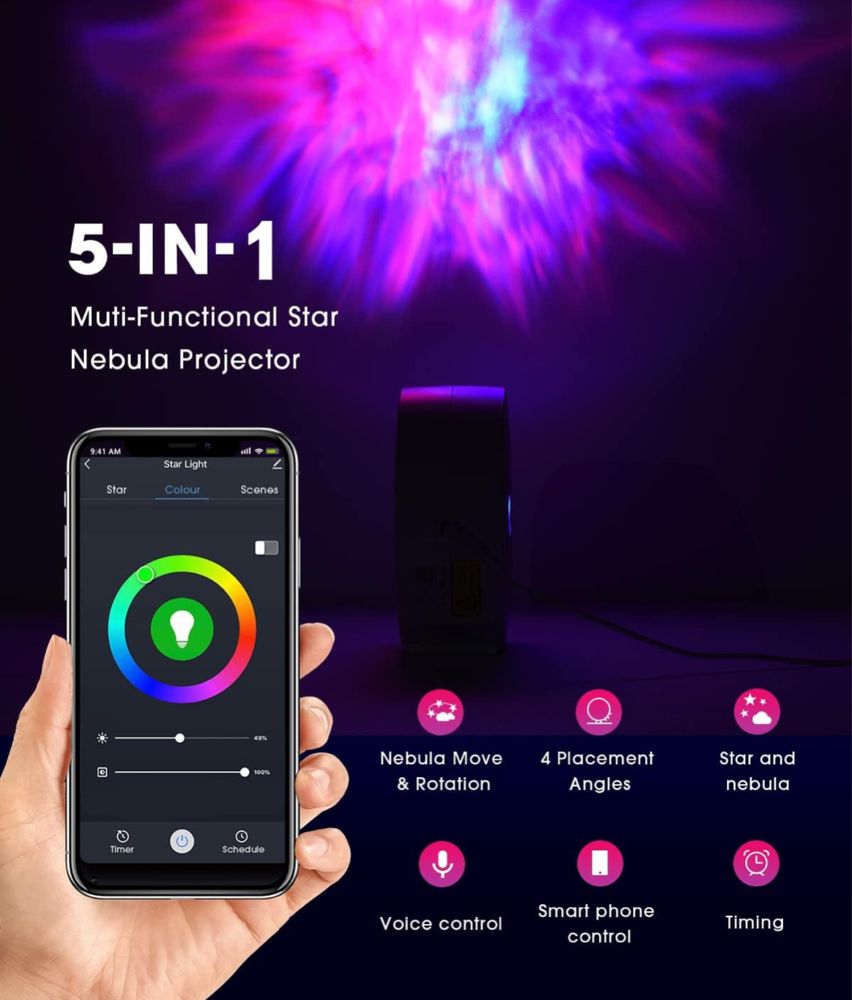 Projektor LED Alexa gwiaździste niebo, SUPPOU Smart lampka nocna 3D