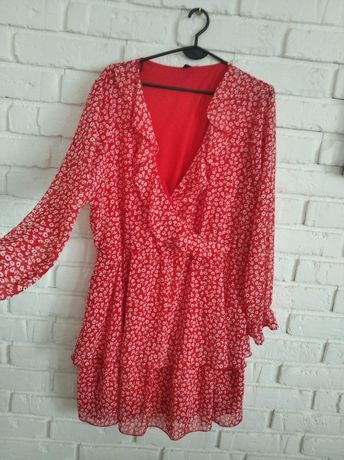 Nowa sukienka HM  XL/XXL/3XL czerwona w drobne kwiatki