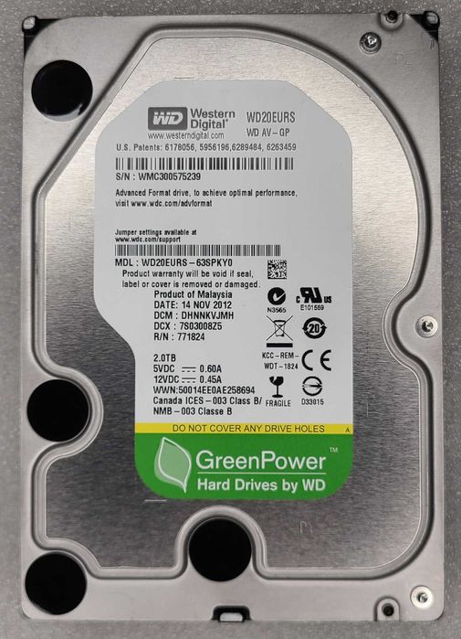 Жорсткий диск 2TB HDD Western Digital Green WD20EURS