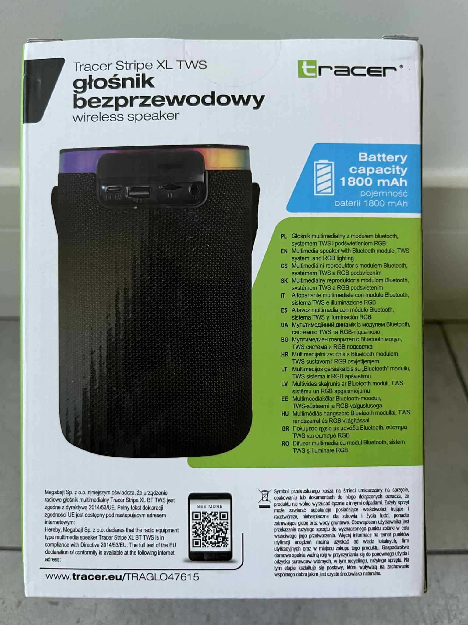 Głośnik Bluetooth Tracer Stripe XL TWS BT RGB 10W Czarny