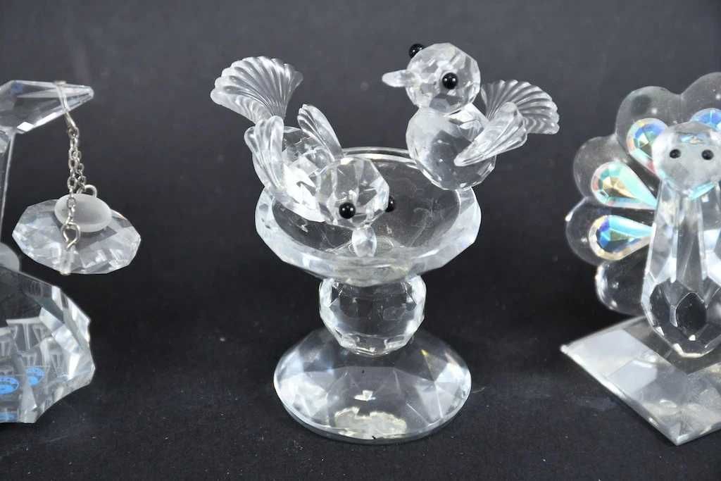 Kolekcja 12 kryształowych figurek – paw, ślimak, misie, ptaszki