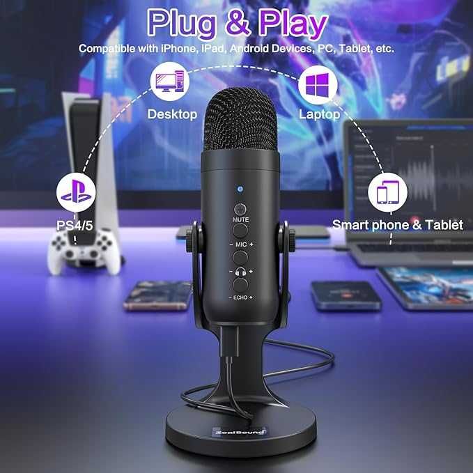 Nowy mikrofon USB ZealSound – pojemnościowy, do streaming, PC, telefon