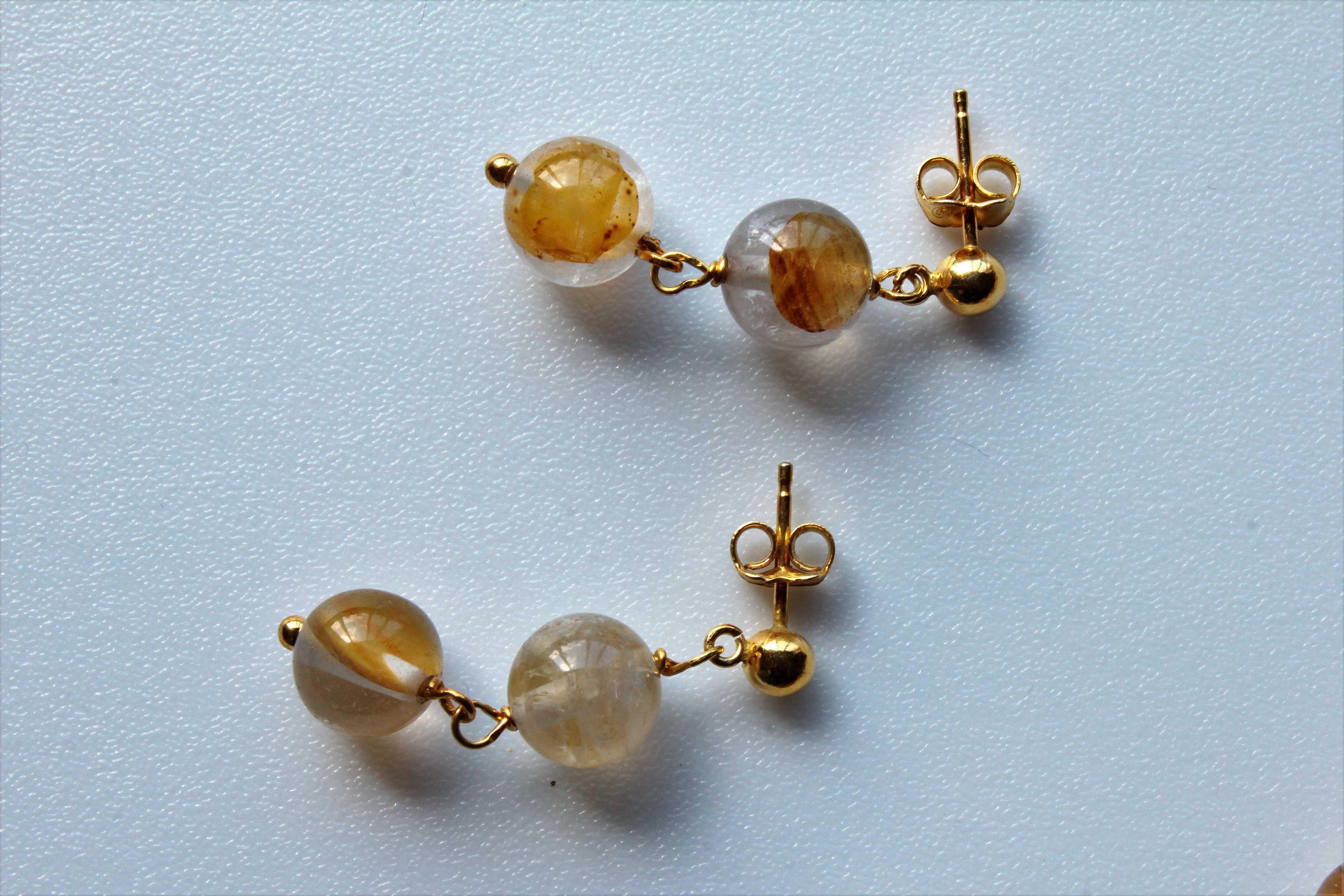 Colar e Brincos em Quartzo Rutilado Dourado