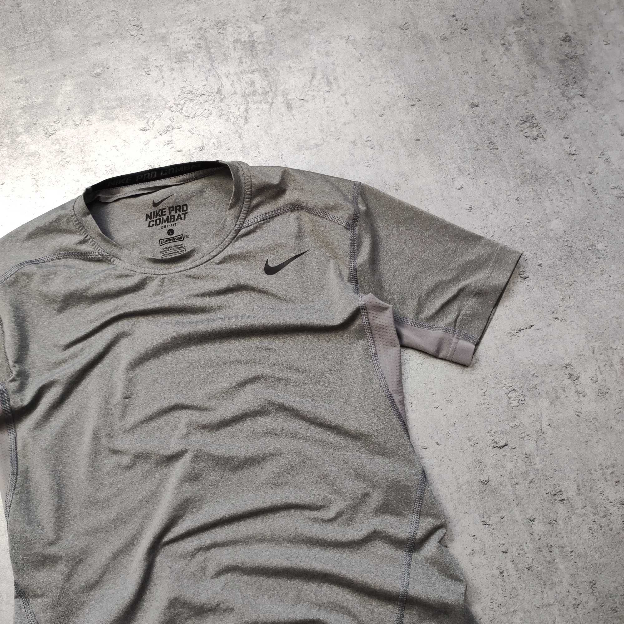 MĘSKA Koszulka PREMIUM Szara Trening Kompresyjna Nike PRO Combat Logo