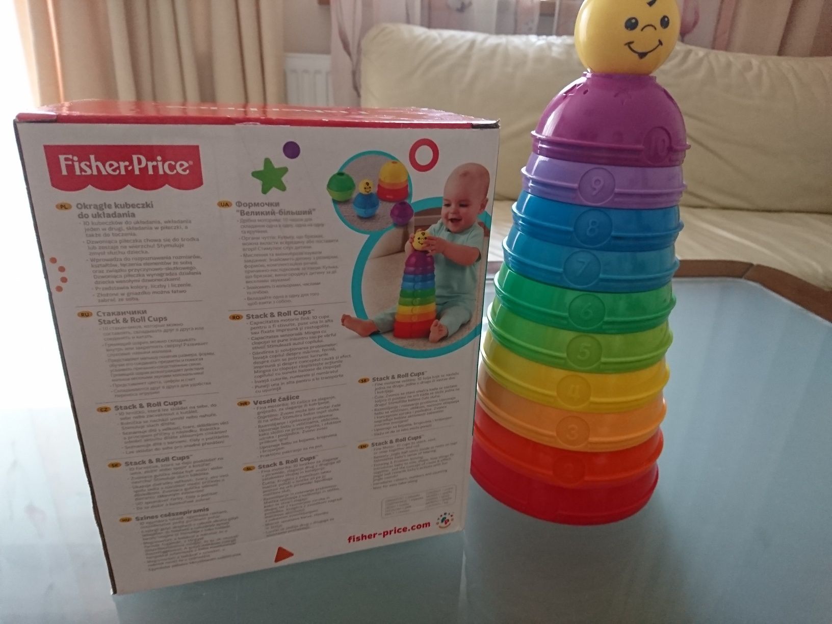 wieża piramida okrągłe kubeczki Fisher price