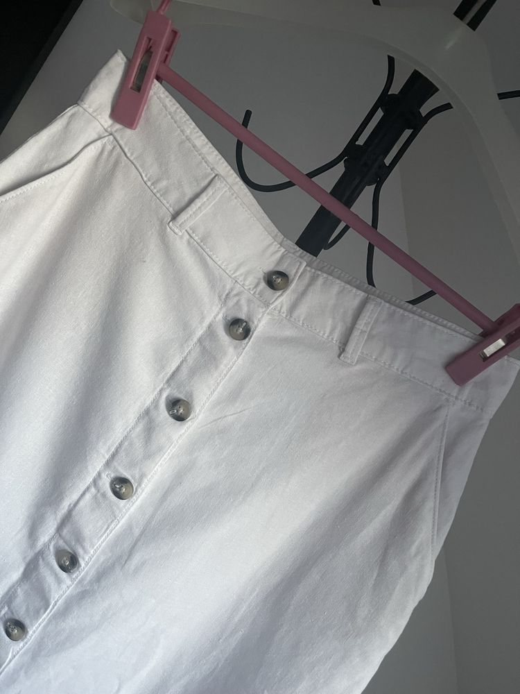 Biała spódnica z kieszonkami len+wiskoza Marks&Spencer r.42