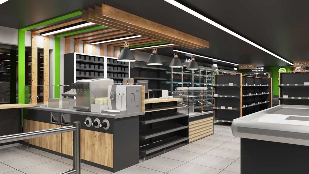 Стелажі та полички в магазин. Каси. Холодильники. Гранти на обладнання