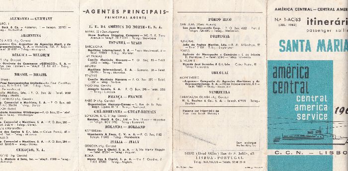 Folheto brochura itinerário paquete Santa Maria 1963 da CCN
