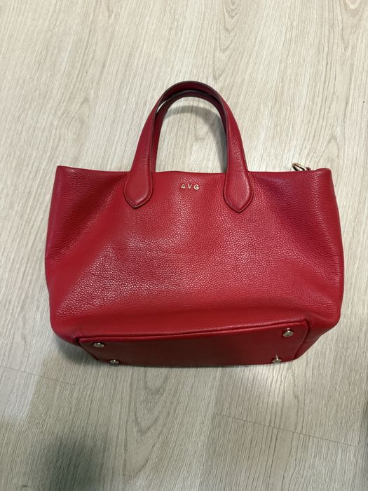 Сумка шкіряна червона велика