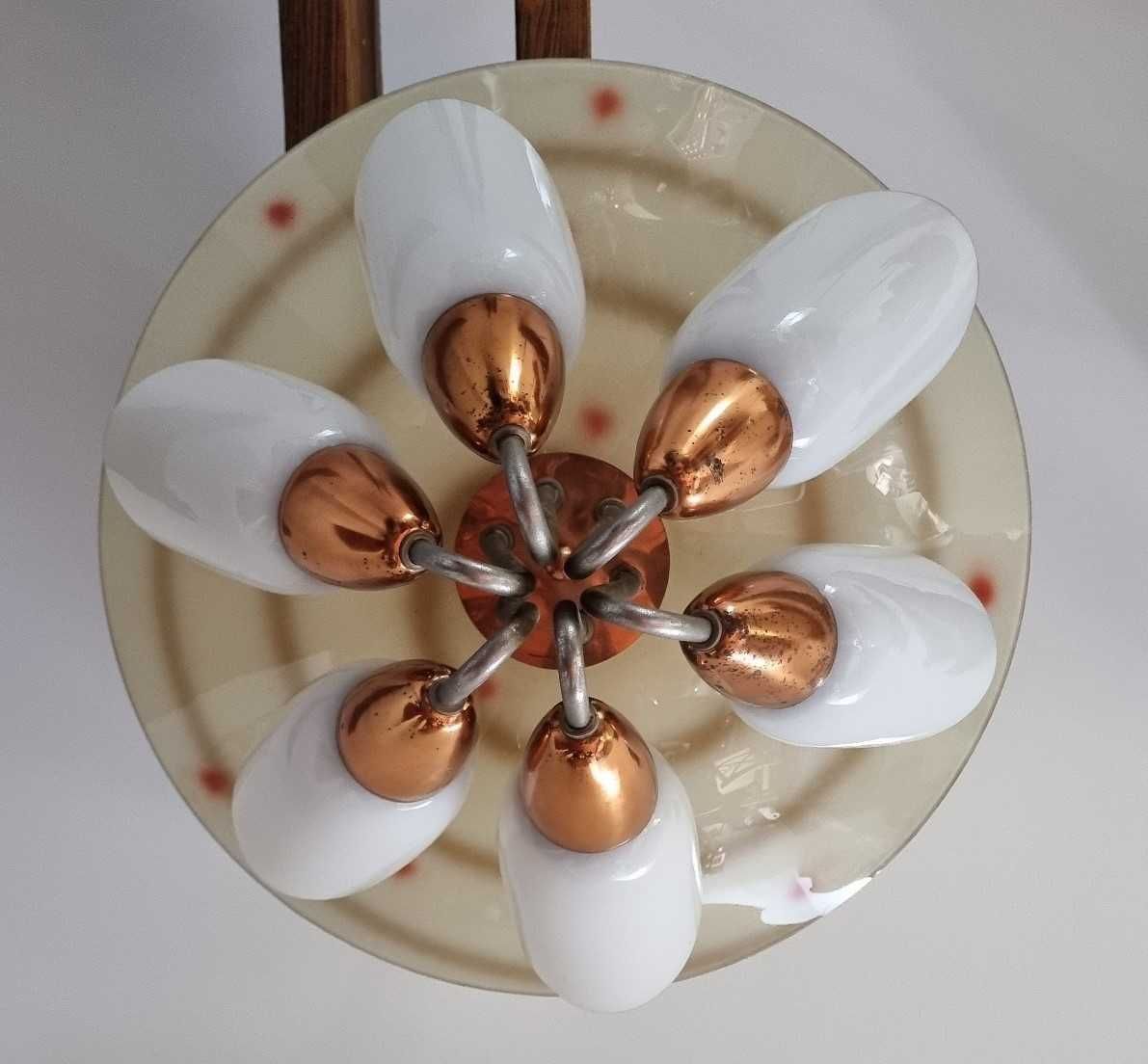 Lampa żyrandol Mid Century Design 6 ramienny Czechosłowacja Napako PRL