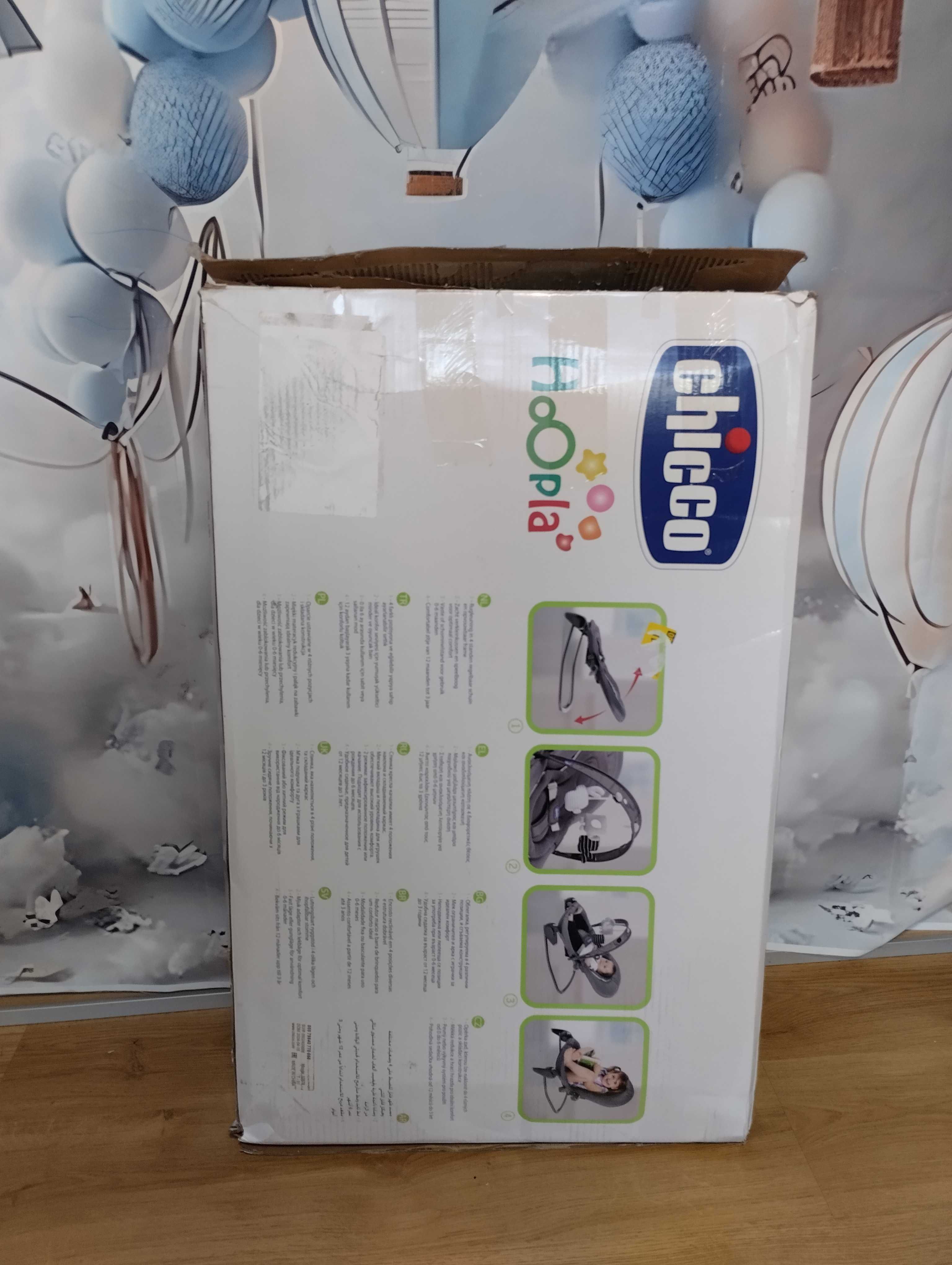 Chicco Leżaczek Hoopla Moon Grey do 18 kg z pałąkiem i zabawkami
