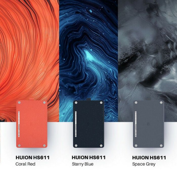 Новий Huion HS611 space grey/coral red/Starry blue Графический планшет