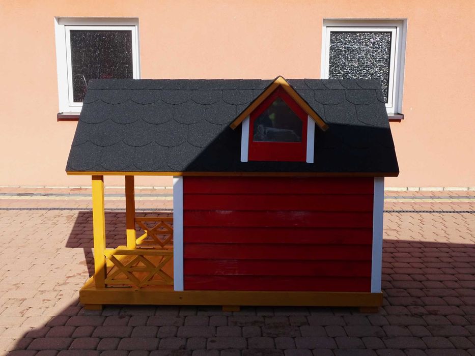 Buda dla psa z werandą i dwiema lukarnami w stylu skandynawskim L-XL