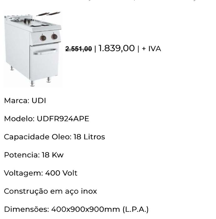 Fritadeira eletrica de movel trifasica UDI 18 litros