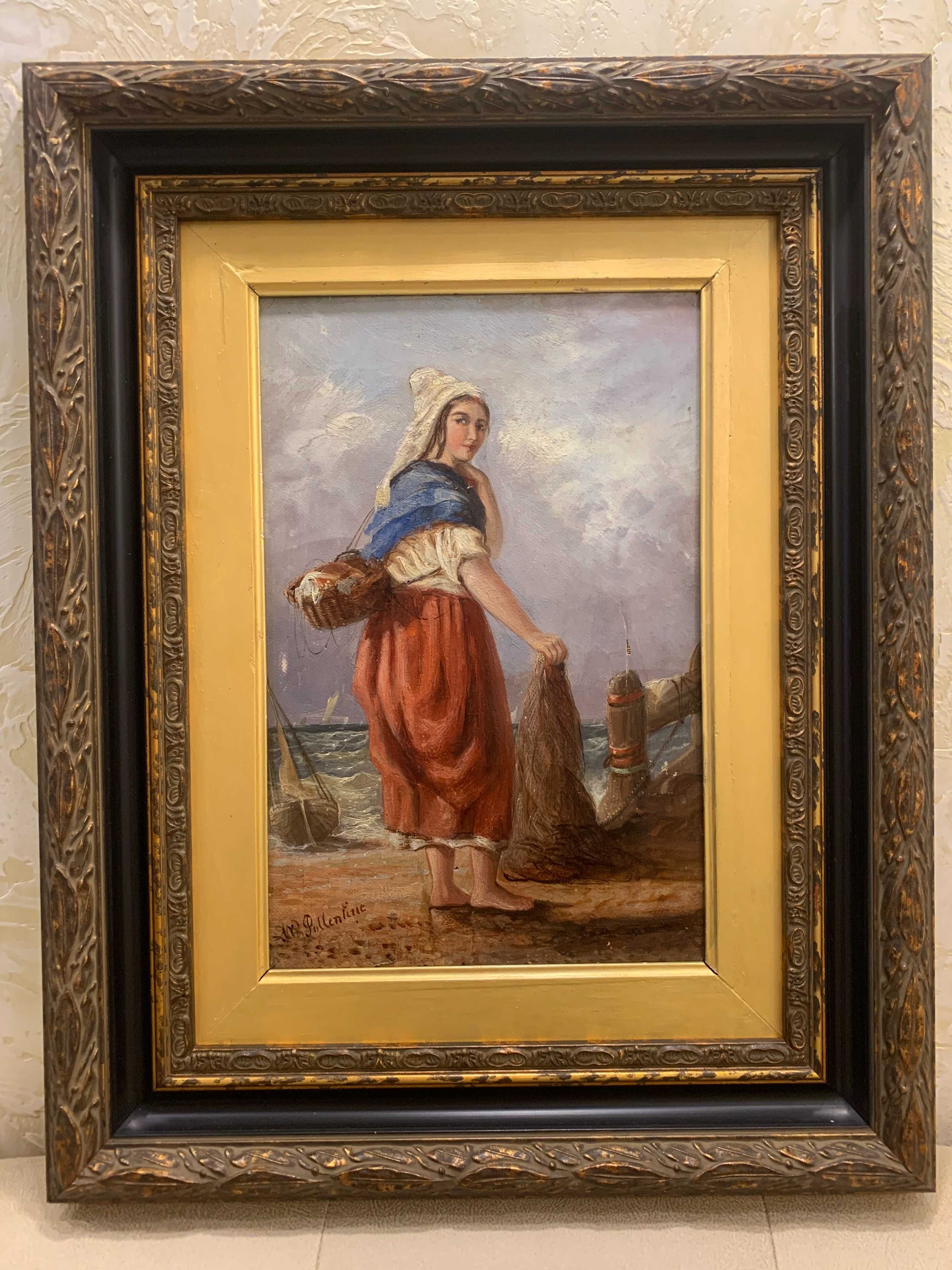 Картина"Риболовля"худ.Pollentine XIX ст.Англія масло на полотні39*49см