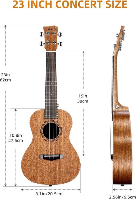 Lekato Ukulele 23 calowe profesjonalne koncertowe z pokrowcem