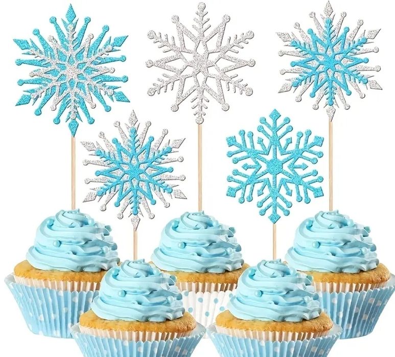 6 szt. Topper piker na tort urodzinowy Chrzest roczek śnieżynki