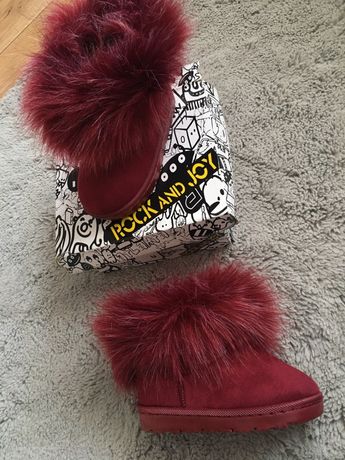 NOWE zimowe buty buciki dziewczęce botki z futerkiem bordowe 23 emu
