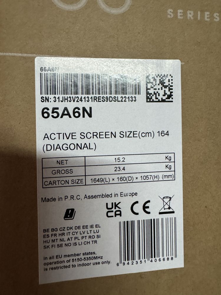 Телевізор Hisense 65A6N Новий Гарантія 1 Рік 65 Діагональ