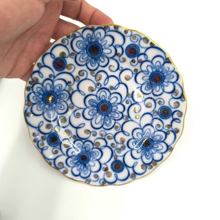 Łomonosow Trio Filiżanka Podstawek Spodek Talerzyk Porcelana Kobalt