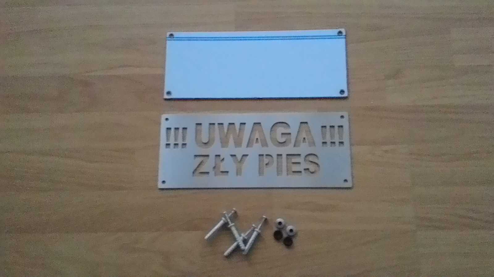 Tabliczka Uwaga Zły Pies Stal Inox 30x12cm Złe Psy Komplet