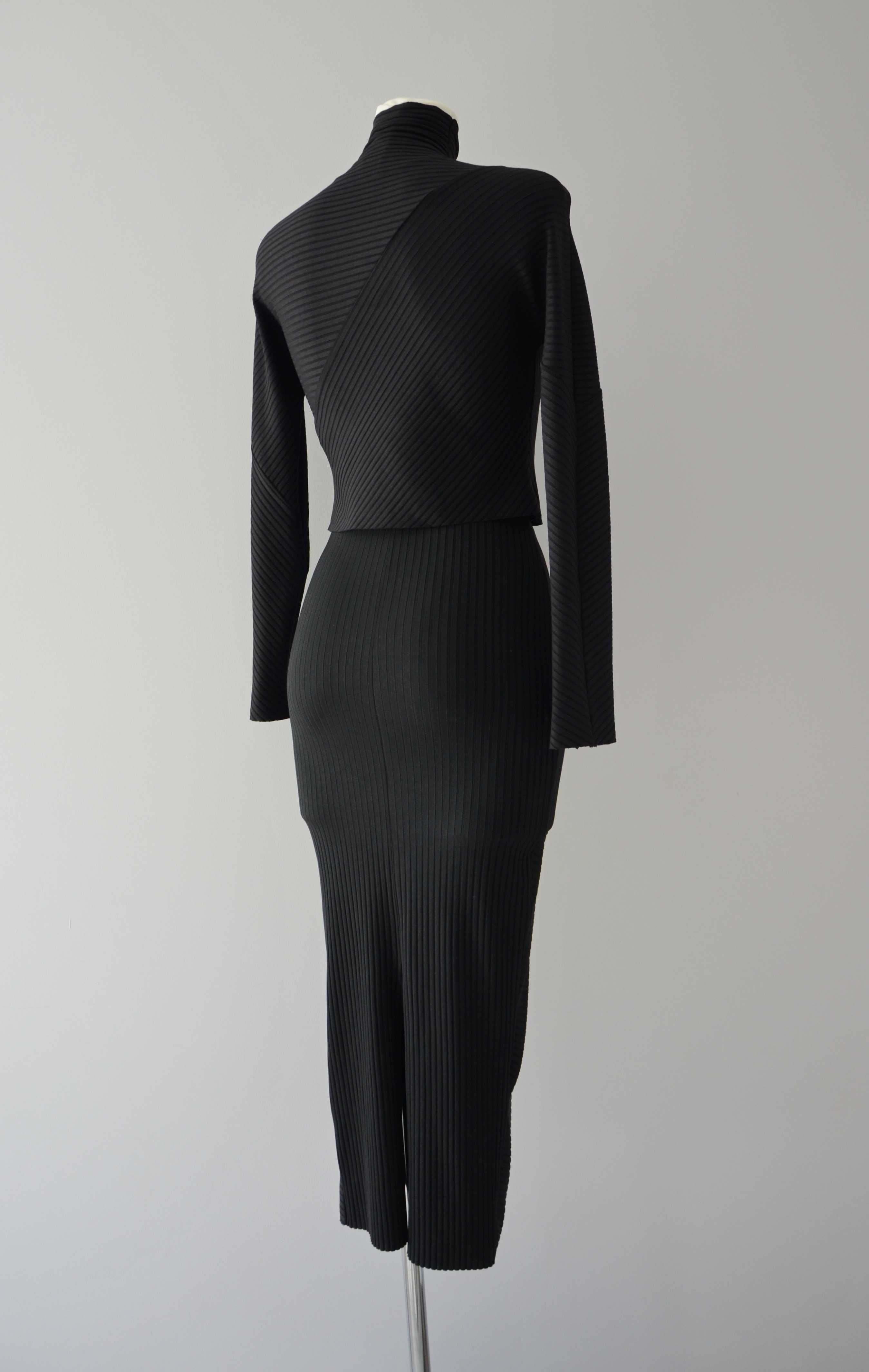 Zara czarny komplet crop top spódnica midi set black skims 36 S