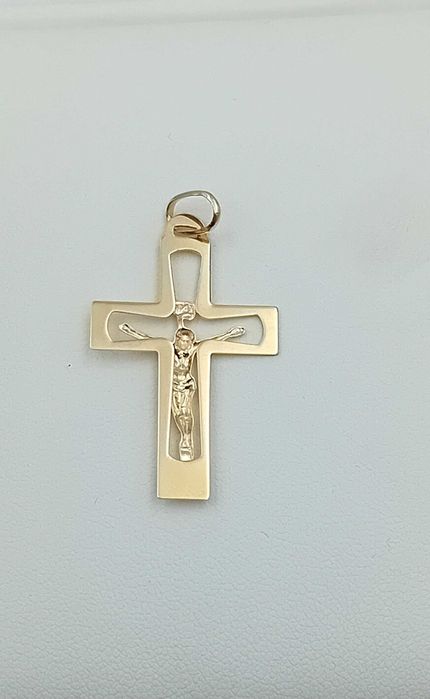 Złota przywieszka Wisiorek Krzyż Krzyżyk diamentowany 585/Fajne Okazje