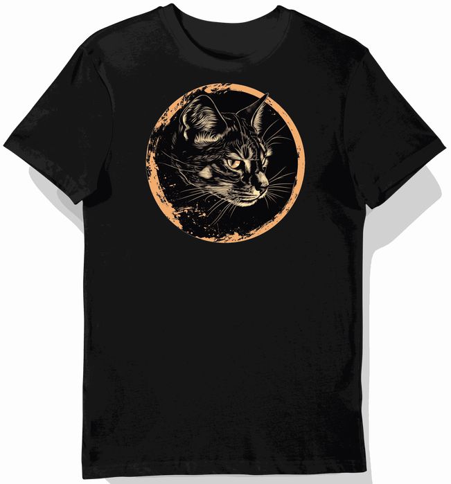 Koszulka męska czarna z motywem eleganckiego kota w chłodnym blasku S