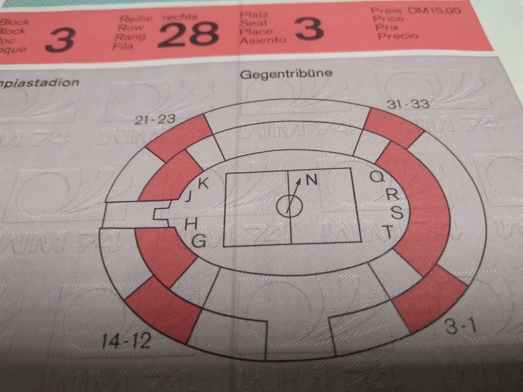 Bilet na mecz RFN-CHILE MŚ RFN 1974 Berlin