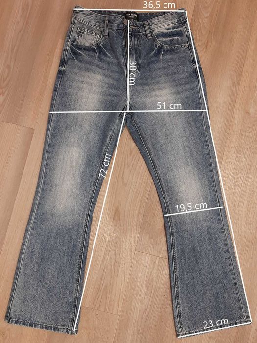 Jeansy Flared/Dzwony Unisex Niebieskie Sprane Rap Baggy Swag Opium