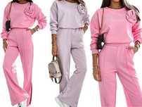 Cocomore dres j nowy szerokie spodnie bluza z różą beż S-M