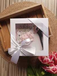 Kartka ślubna w pudełku, pamiątka, życzenia, różowa