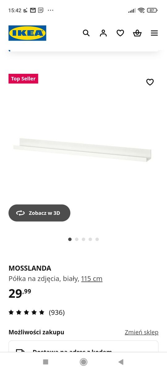 4 półki Ikea Mosslanda 115 cm